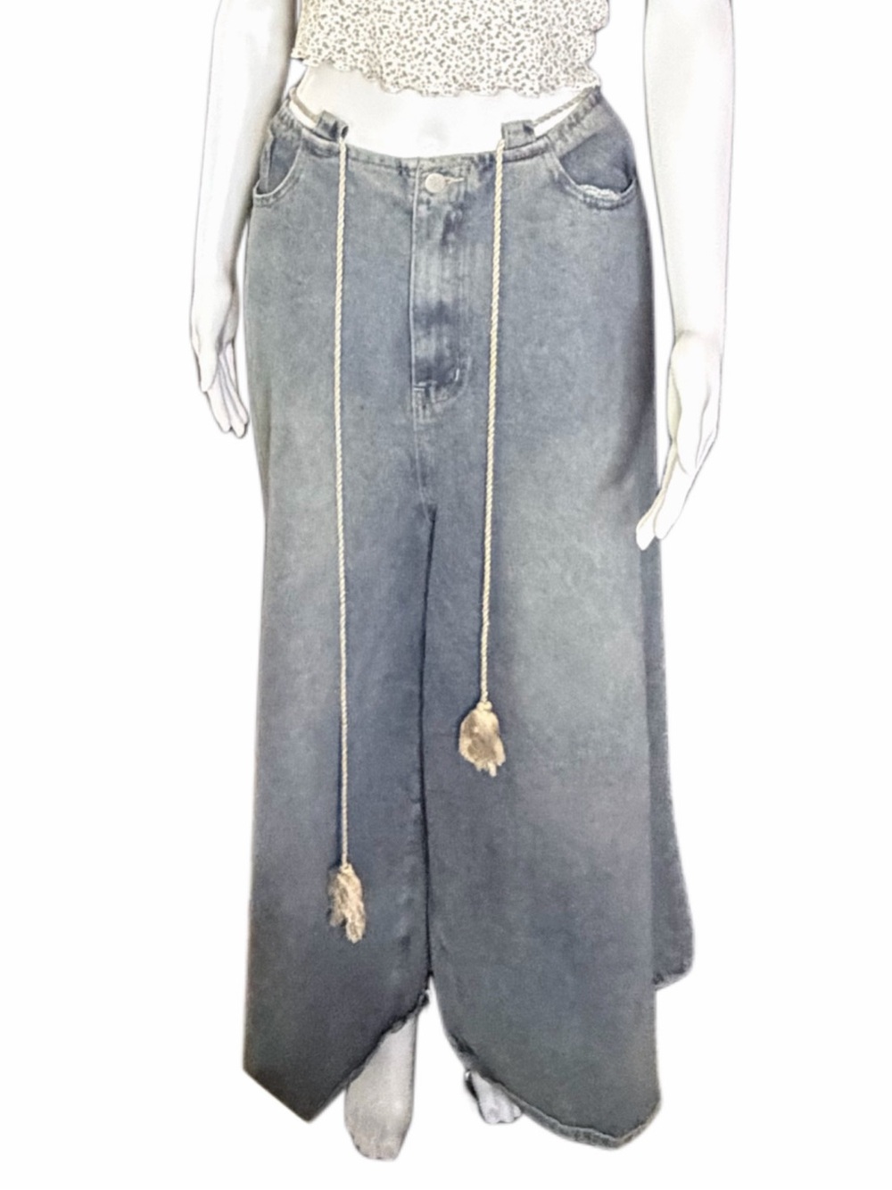 Cider Wide Leg Jeans Rope Tie Waist High Rise Denim Women’s 0XL Trendy Boho